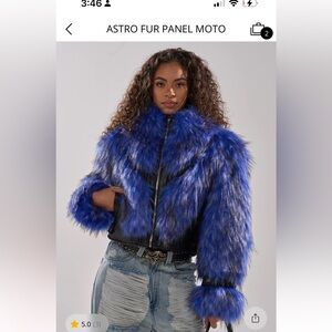 Astr Blue and Black Fur Panel Jacket